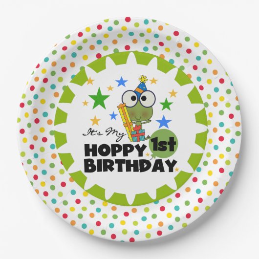 カエルのホップの豊富な第1誕生日の紙皿 ペーパープレート (正面)