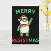 カエルのレトロな愉快な抵抗クリスマス 面白い政治的クリスマス カード (黄色い花)