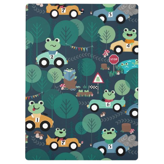 カエルのレースカーが子どもたちを駆パーソナライズされた動 クリップボード (裏面)