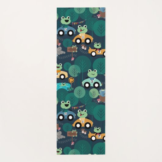カエルのレースカーが子どもたちを駆パーソナライズされた動 ヨガマット (裏面)