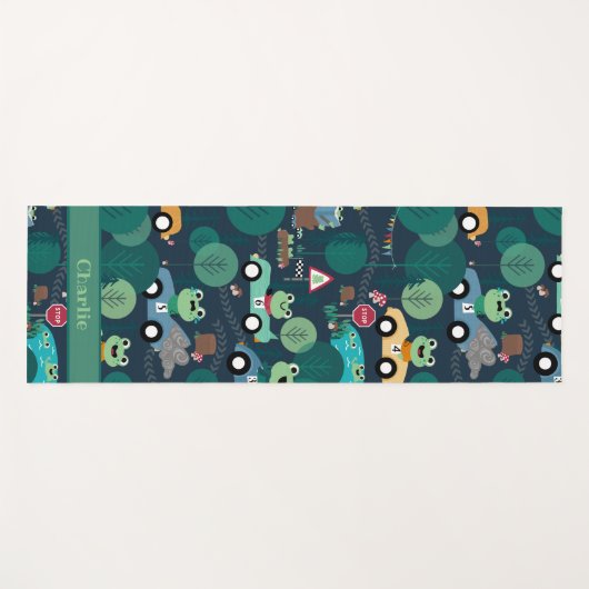 カエルのレースカーが子どもたちを駆パーソナライズされた動 ヨガマット (正面(横))