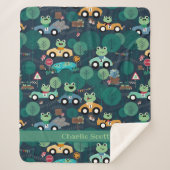 カエルのレースカーの運転手キッズパーソナライズされた シェルパブランケット (正面)