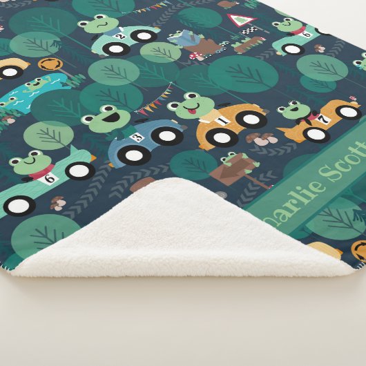 カエルのレースカーの運転手キッズパーソナライズされた シェルパブランケット (3/4)