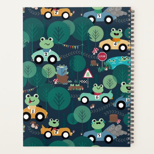 カエルのレースカーの運転手キッズパーソナライズされた プランナー手帳 (裏面)