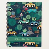 カエルのレースカーの運転手キッズパーソナライズされた プランナー手帳 (正面)