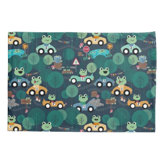 カエルのレースカーの運転手キッズパーソナライズされた 枕カバー (裏面)