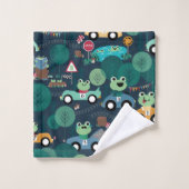 カエルのレースカードライバーが子どもたちの愛らしい動物 バスタオルセット (ウォッシュタオル)