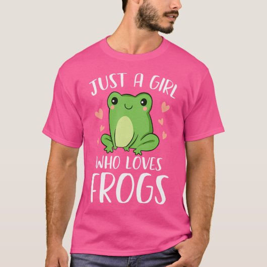 カエルの両生類Lを愛すおもしろいる女の子 Tシャツ (正面)