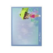 カエルの傘とアジサイの花の青と少女 ノートパッド (回転)