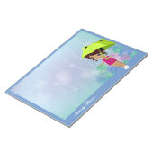 カエルの傘とアジサイの花の青と少女 ノートパッド (アングル)