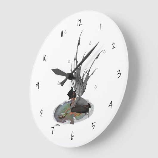 カエルの壁時計と男の子の雨の妖精 ラージ壁時計 (傾斜)