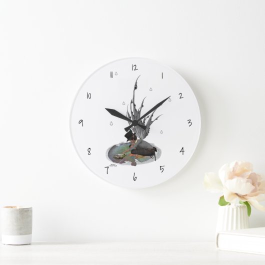 カエルの壁時計と男の子の雨の妖精 ラージ壁時計 (ホーム)