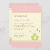 カエルの女の赤ちゃんのシャワーの招待状-ピンクおよび緑 招待状 (正面/裏面)