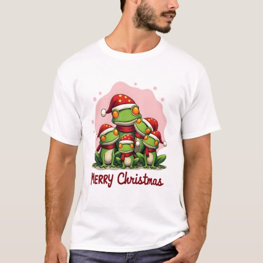 カエルの家族のクリスマス (1) Tシャツ (正面)