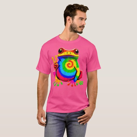 カエルの平和ヒッピーのネクタイ染めカエル Tシャツ (正面フル)