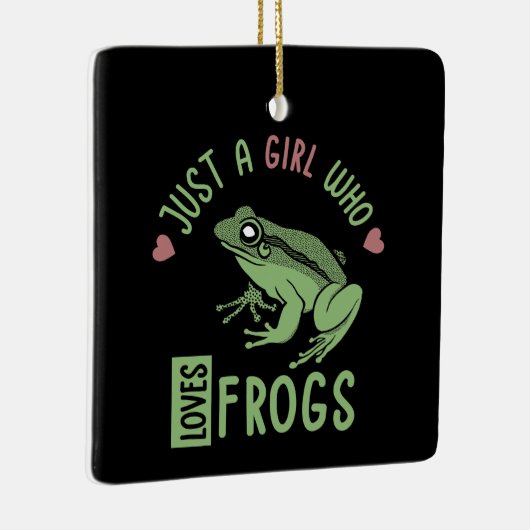 カエルの恋人の贈り物を愛する女の子 セラミックオーナメント (右)