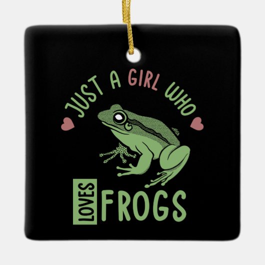 カエルの恋人の贈り物を愛する女の子 セラミックオーナメント (正面)
