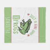 カエルの恋人への贈り物が大好きな女の子 フリースブランケット (正面(横))