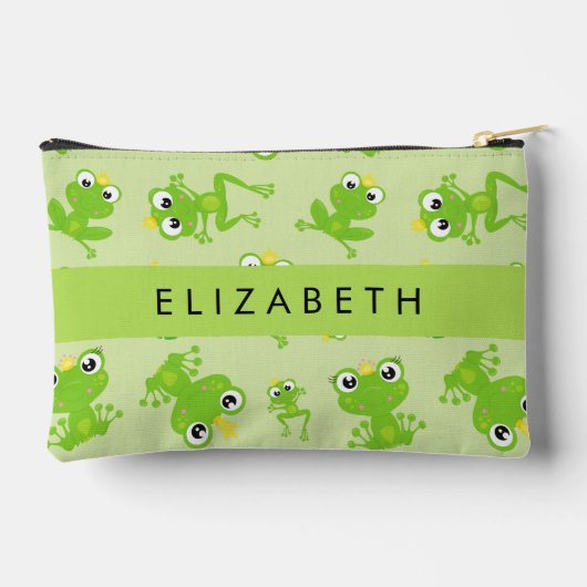 カエルの柄、グリーンカエル、カエルの王子、お名前 アクセサリーポーチ (裏面)