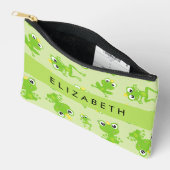 カエルの柄、グリーンカエル、カエルの王子、お名前 アクセサリーポーチ (見開き)