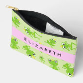 カエルの柄、グリーンカエル、カエルの王子、お名前 アクセサリーポーチ (見開き)