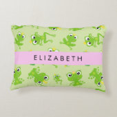 カエルの柄、グリーンカエル、カエルの王子、お名前 アクセントクッション (裏面)