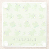 カエルの柄、グリーンカエル、カエルの王子、お名前 ガラスコースター (裏面)