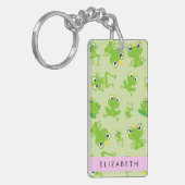 カエルの柄、グリーンカエル、カエルの王子、お名前 キーホルダー (正面左)