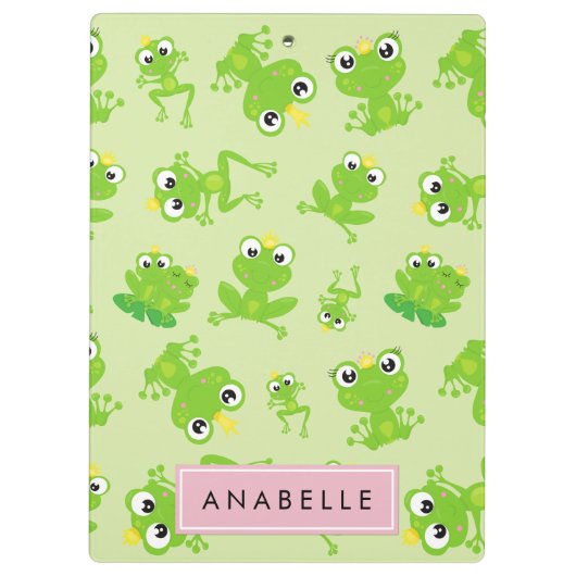カエルの柄、グリーンカエル、カエルの王子、お名前 クリップボード (裏面)