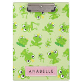 カエルの柄、グリーンカエル、カエルの王子、お名前 クリップボード (正面)