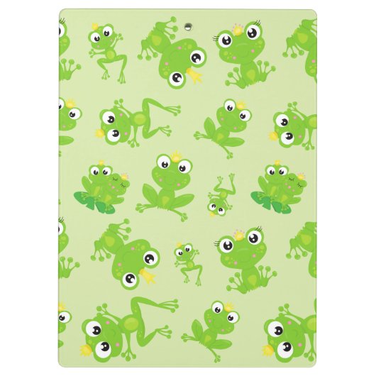 カエルの柄、グリーンカエル、カエルの王子、お名前 クリップボード (裏面)