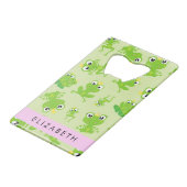 カエルの柄、グリーンカエル、カエルの王子、お名前 クレジットカード栓抜き (正面アングル)