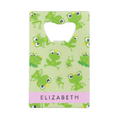 カエルの柄、グリーンカエル、カエルの王子、お名前 クレジットカード栓抜き (裏面)