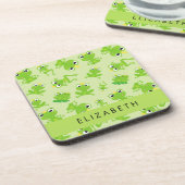 カエルの柄、グリーンカエル、カエルの王子、お名前 コースター (左側)