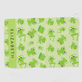 カエルの柄、グリーンカエル、カエルの王子、お名前 ゴルフタオル (横)