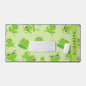 カエルの柄、グリーンカエル、カエルの王子、お名前 デスクマット (キーボード&マウス)