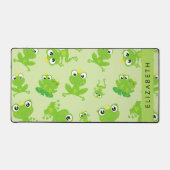 カエルの柄、グリーンカエル、カエルの王子、お名前 デスクマット (正面)