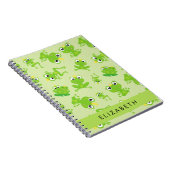 カエルの柄、グリーンカエル、カエルの王子、お名前 ノートブック (右側)