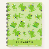 カエルの柄、グリーンカエル、カエルの王子、お名前 ノートブック (正面)