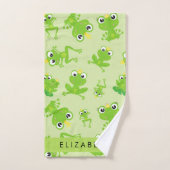 カエルの柄、グリーンカエル、カエルの王子、お名前 バスタオルセット (ハンドタオル)