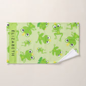 カエルの柄、グリーンカエル、カエルの王子、お名前 バスタオルセット (ハンドタオル)