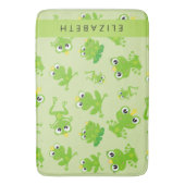カエルの柄、グリーンカエル、カエルの王子、お名前 バスマット (正面縦)