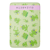 カエルの柄、グリーンカエル、カエルの王子、お名前 バスマット (正面縦)