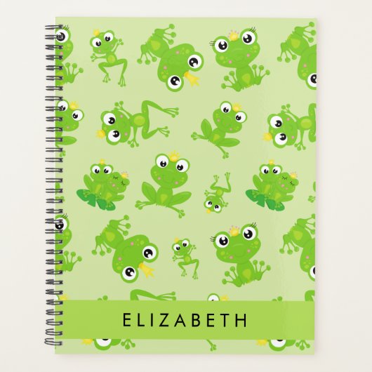 カエルの柄、グリーンカエル、カエルの王子、お名前 プランナー手帳 (正面)
