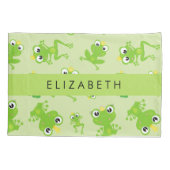 カエルの柄、グリーンカエル、カエルの王子、お名前 枕カバー (裏面)
