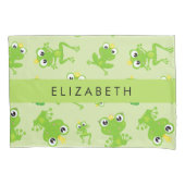 カエルの柄、グリーンカエル、カエルの王子、お名前 枕カバー (正面)