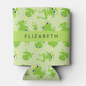 カエルの柄、グリーンカエル、カエルの王子、お名前 缶クーラー (裏面)