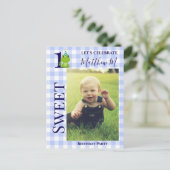 カエルの水玉模様の1歳誕生日パーティー招待状 ポストカード (スタンド正面)