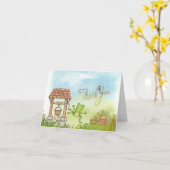 カエルの水色かわいいサンキュー カード (黄色い花)