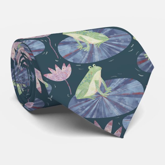 カエルの水色（濃色） ネクタイ (ロール)